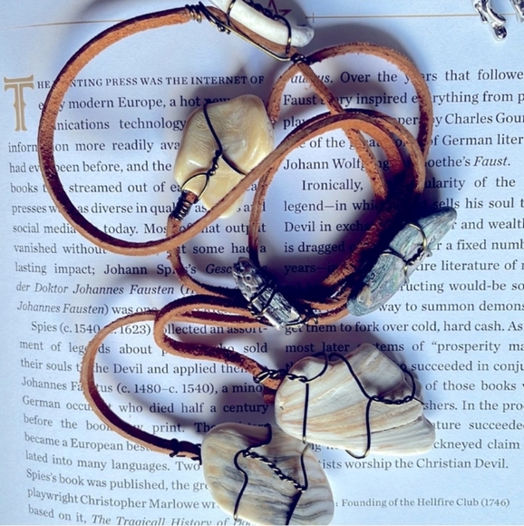 Handmade "Shells & Stones Won't Break My Bones" Leather Boho Lariat Necklace NEW - Picture 5 of 5